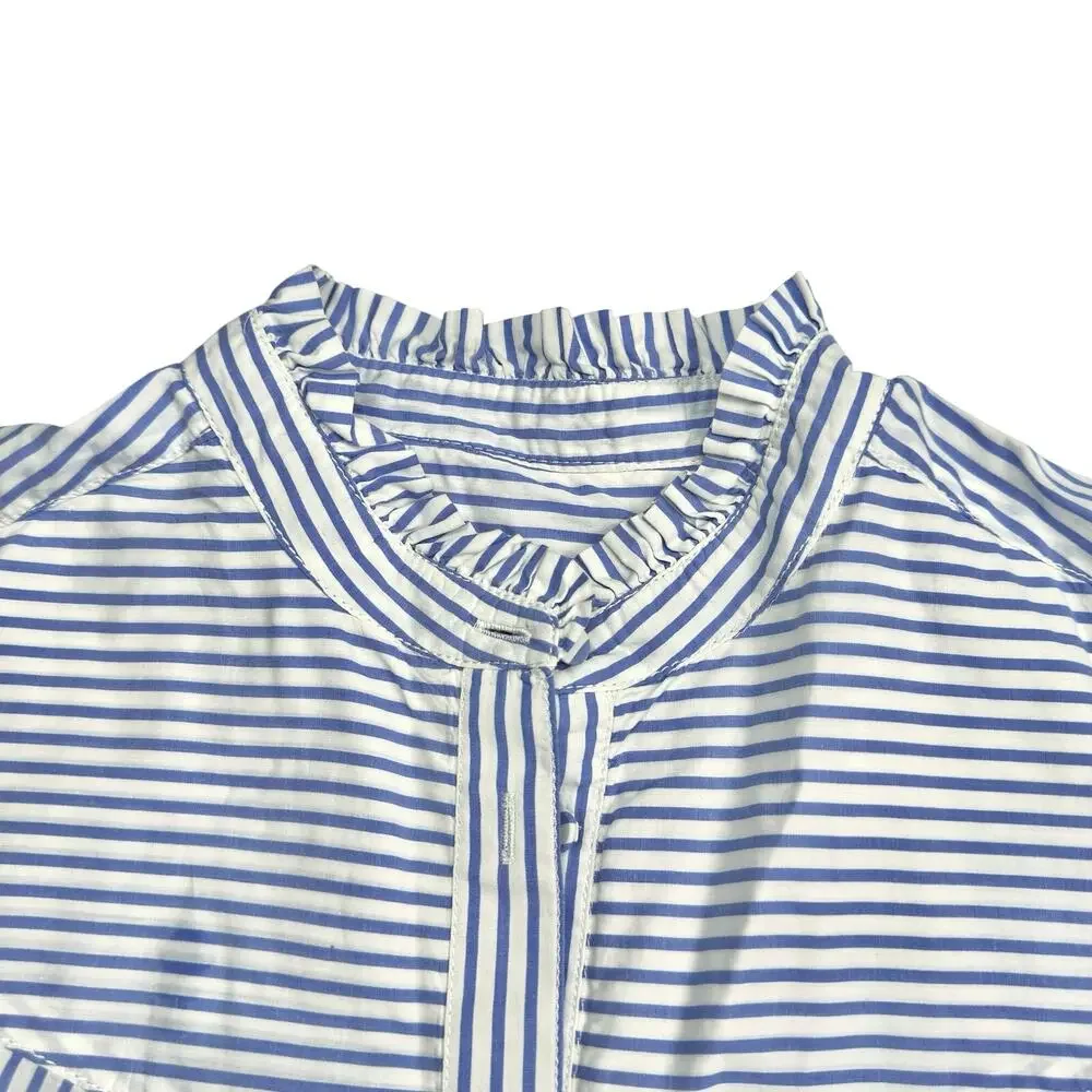 J. Crew | Women | Ruffle Trim Stripe Cotton Poplin LS Button Up Shirt | Large